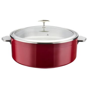 信基高格 中式直身三层钢暖菜锅 加厚不锈钢锅电磁炉用汤锅焖锅 红色32cm