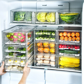 亚墨冰箱冷冻保鲜收纳盒抽屉式果蔬可沥水保鲜盒双层抽屉沥水保鲜盒