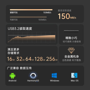 联想（Lenovo） 256GB USB3.2 手机U盘 X3 读速150MB/s 学习办公商务u盘优盘 金属机身 坚固耐用