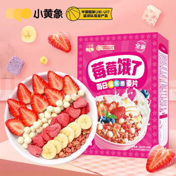 小黄象 水果麦片零食儿童麦片早餐代餐燕麦片草莓口味30g*10袋300g/盒