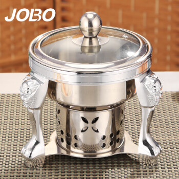 巨博（JOBO）金狮酒精炉小火锅锅具 一人一锅单人涮锅汤锅 不锈钢本色玻璃盖