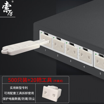 索厉 网口锁 可拆卸网口塞/RJ45端口锁/电脑交换机工控机/工具20把+白色500个/安全塞/外盖式防尘塞/ 20201