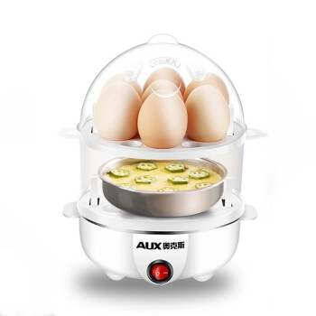 奥克斯煮蛋器双层家用蒸蛋器早餐神器煮蛋机家用迷你 AUX-108B 白色