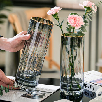 京东鲜花北欧轻奢花瓶简约创意透明水养富贵竹百合玻璃插花瓶客厅餐桌摆件