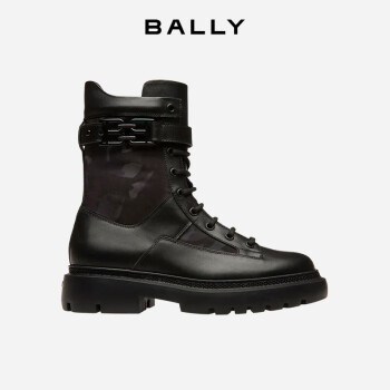 巴利（BALLY）女士黑色皮革迷彩绑带式军靴时尚靴子6301648-35