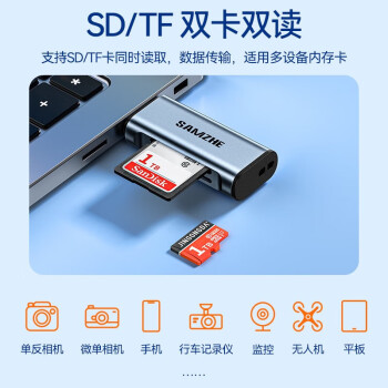 SAMZHE USB3.0高速读卡器多功能适用手机单反相机记录仪监控存储内存卡双卡双读CRA12