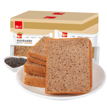 泓一 奇亚籽黑全麦面包 无蔗糖粗粮健身早餐手撕面包休闲零食1000g/箱