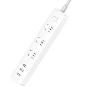 小米（MI）米家USB插座/插线板/插排/排插/拖线板/插板/多功能接线板 3USB接口+3孔位  总控 全长1.8米  白色