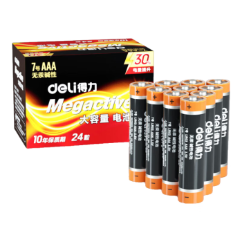 得力(deli) 7号电池 碱性干电池24粒装 适用于 儿童玩具/钟表/遥控器/电子秤/鼠标/电子门锁等 18507