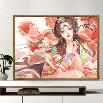中国风diy数字油画卡通手绘数码填色油彩家居装饰画古风少女人物冷