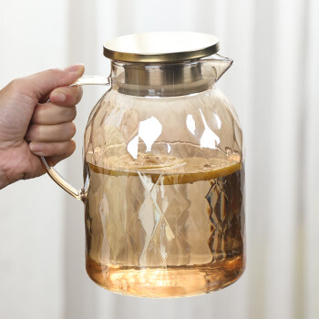 MULTIPOTENT高硼硅玻璃冷水壶果汁壶泡茶壶大容量凉水杯玻璃杯菱形壶金色