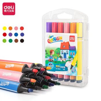 得力（deli） 可水洗水彩笔 学生儿童画画 绘画勾线涂色颜色文具玩具美术用品画材 70656可洗水彩笔12色