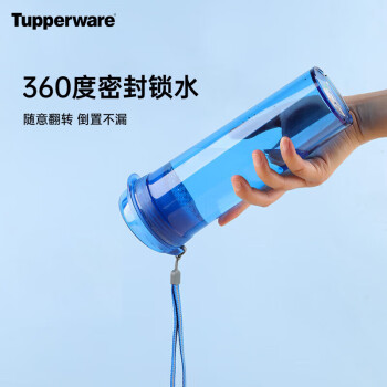 特百惠（Tupperware）晶彩MAX塑料杯 男女学生夏季大容量运动水杯子带滤格 冰水蓝600ML