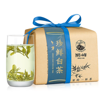 狮峰牌绿茶珍鲜白茶茶叶 明前特级100g竹襄纸包装 2024新茶