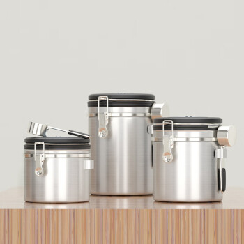 润韵嘉咖啡豆密封罐304不锈钢排气阀呼吸密封罐带勺子保鲜罐咖啡罐