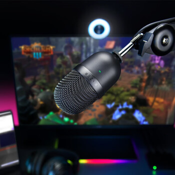 雷蛇（Razer ）魔音海妖迷你版 紧凑型电容麦克风 电竞 直播话筒 黑色