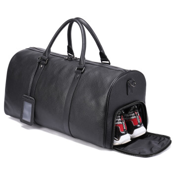 玛轮特男士旅行包黑色健身包带鞋位手提包斜挎圆桶行李包 黑色1个