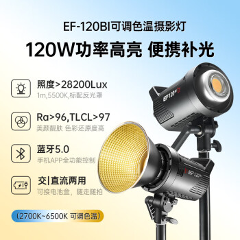 金贝补光灯EF-120BI可调色温摄影灯视频美颜直播常亮灯 【可调色温】EF-120BI+快装长条格栅柔光箱