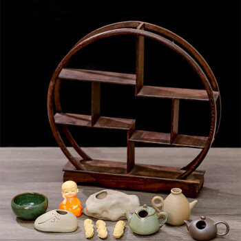 琶贝 中式茶壶博古架 家居客厅茶桌装饰品实木茶壶置物架
