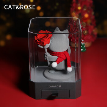Cat&Rose永生花礼盒猫咪情人节礼物生日送女友结婚礼物玫瑰花摆件