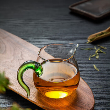 一朵棠 高档玻璃公道杯加厚耐热日式茶具配件茶海分茶器 绿把450ml