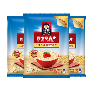 桂格（QUAKER）即食燕麦片1000克*3袋装 早餐搭配 膳食纤维 无额外添加蔗糖 