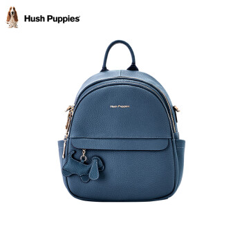 暇步士（Hush Puppies）双肩包包女包牛皮纯色休闲简约大容量旅行包书包女 蓝色
