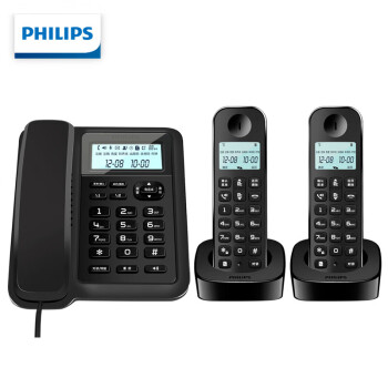 飞利浦（PHILIPS）办公家用数字无绳电话子母机 信号覆盖广 屏幕白色背光 DCTG167数字子母机一拖二黑色
