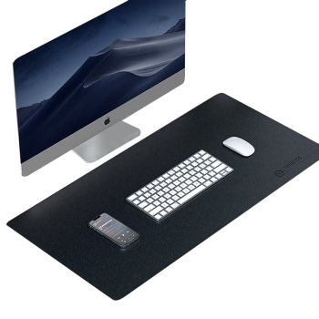 毕亚兹 鼠标垫中号PU皮质防滑垫办公室桌垫笔记本电脑垫键盘垫游戏家用垫防水易清洁黑色中号单面80*40cm