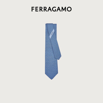 菲拉格慕（Ferragamo）男士蓝色交织Gancini印花桑蚕丝领带 0768503 礼物送男友