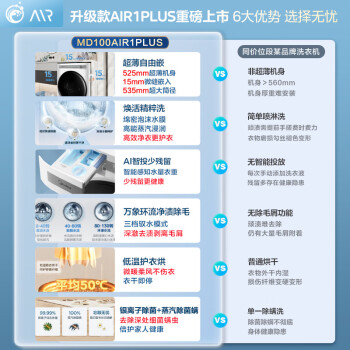 美的（Midea）滚筒洗衣机全自动 AIR系列 MD100AIR1PLUS 洗烘一体机 焕活精粹洗 智能投放 低温烘 10公斤超薄