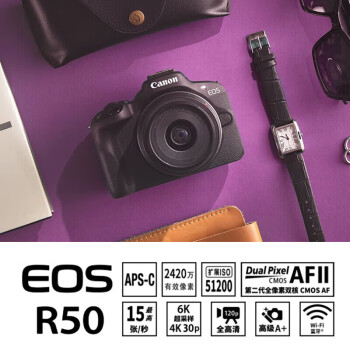 佳能EOS R50 RF18-45mm套机 【黑色】扫街拍摄套装 128G进阶套装