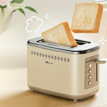 小熊（Bear）面包机多士炉烤面包片机全自动家用小型 吐司机不锈钢2片早餐神器 米黄色DSL-C02M6