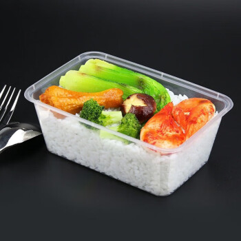 博惠 一次性餐盒饭盒塑料外卖打包盒 1000ml方形透明300个（整箱）