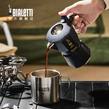 比乐蒂（Bialetti）摩卡壶 手冲意式咖啡壶意大利进口双阀特浓户外便携 黑金2杯份