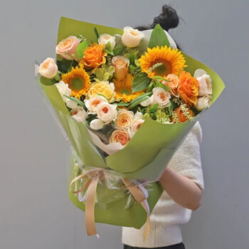 京东鲜花七夕鲜花同城速配生日礼物纪念黄玫瑰向日葵混搭花束送女友老婆