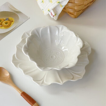 小月丫浮雕甜品碗法式宫廷花朵陶瓷碗家用荷叶碟