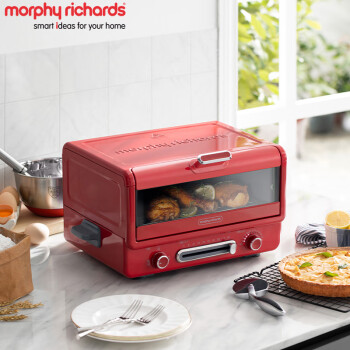 摩飞电器（Morphyrichards）电烤箱家用小型烘焙煎烤一体多功能锅台式蛋糕烤箱 MR8800 电烤箱 英伦红标配（煎烤盘+烤架）