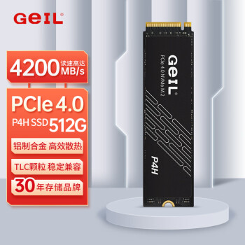 GEIL金邦 512GB SSD固态硬盘 M.2接口(PCIe 4.0 x4)NVMe SSD游戏高性能版 高速4200MB/S P4H系列