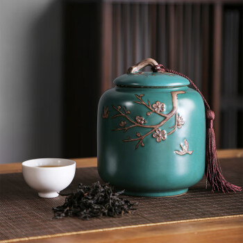 茶艺贵族梅花雁(绿)茶叶罐中式大号陶瓷储茶罐密封罐茶罐功夫茶具配件 