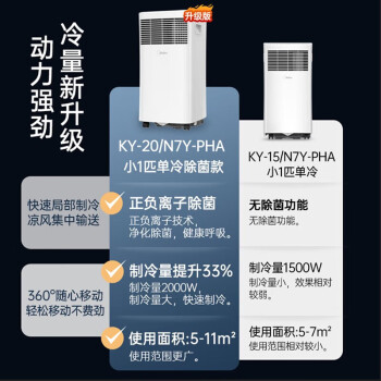 美的（Midea）移动空调 1匹单冷 家用厨房空调 出租房一体机 免安装便捷立式除菌空调 KY-20/N7Y-PHA 杀菌净化款