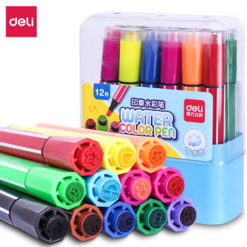 得力（deli）12色大容量印章可水洗水彩笔 学生儿童绘画涂色学习用品 3盒装 70652