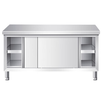 苏勒304不锈钢工作台 厨房专用打荷操作台面案板切菜桌商用长方形拉门   组装款长120宽80高80cm单通