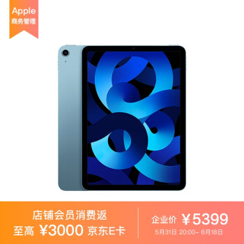 Apple iPad Air 10.9英寸平板电脑 2022年款(256G WLAN版/M1芯片Liquid视网膜屏) 蓝色 MM9N3CH/A*企业专享