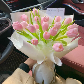 520情人节鲜花同城配送19朵粉色郁金香花束生日礼物纪念日送女友爱人