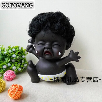 喜怒哀乐黑人表情娃娃小黑人摇头娃娃摆件卡通搪胶储钱罐创意礼物 哀