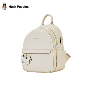 暇步士（Hush Puppies）双肩包包女包牛皮纯色休闲简约大容量旅行包书包女 米白色
