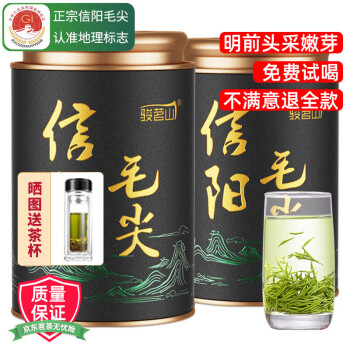 骏茗山信阳毛尖 茶叶绿茶2023年新茶明前嫩芽春茶黑罐装含礼袋125g*2罐