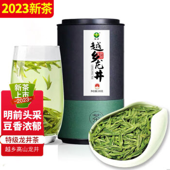 越乡茶叶2023新茶明前绿茶特级龙井头采春茶罐装100g茗茶