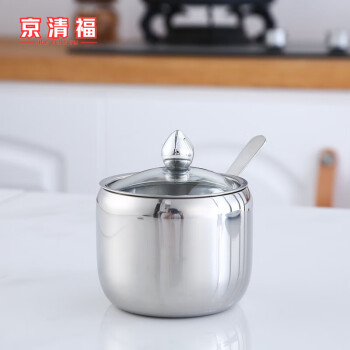京清福 304不锈钢调味罐辣椒盐罐调料瓶 玻璃盖调味罐 